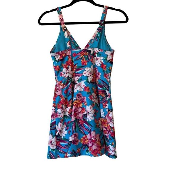 Lands’ End Blue Tropical Print Tulip Hem Chlorine Resistant Wrap Swim Dress Sz S - Picture 4 of 10
